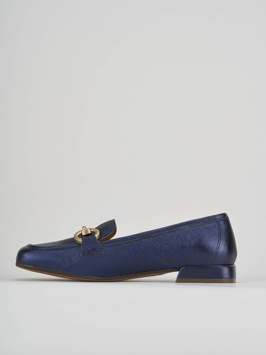 Mocassino tacco 2 cm blu pelle