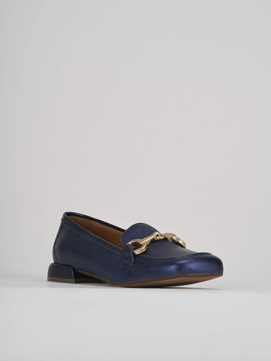 Mocassino tacco 2 cm blu pelle