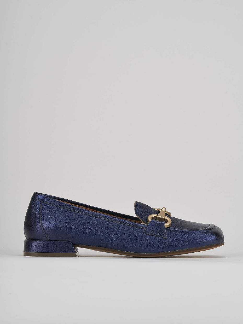 Mocassino tacco 2 cm blu pelle