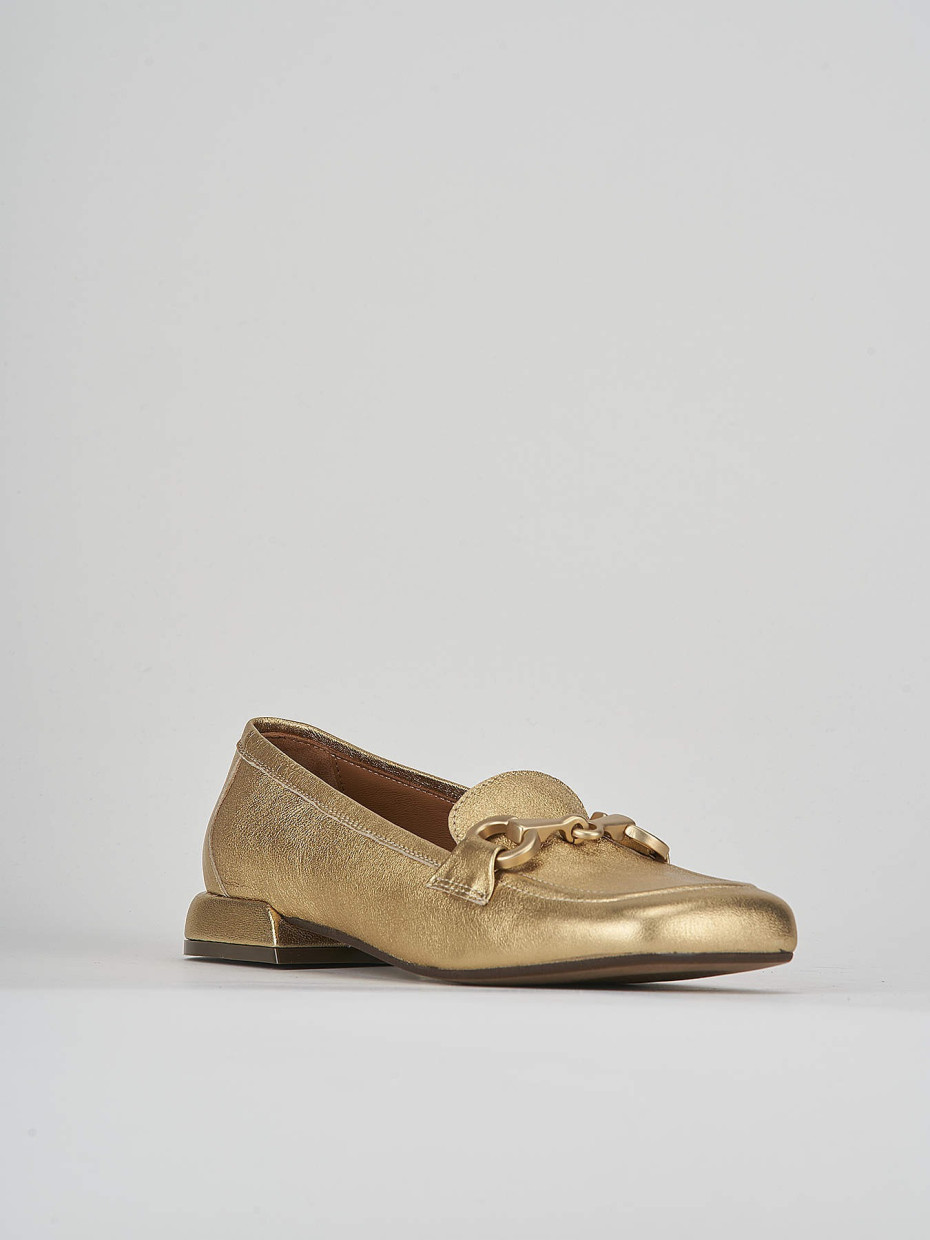 Mocassino tacco 2 cm oro pelle