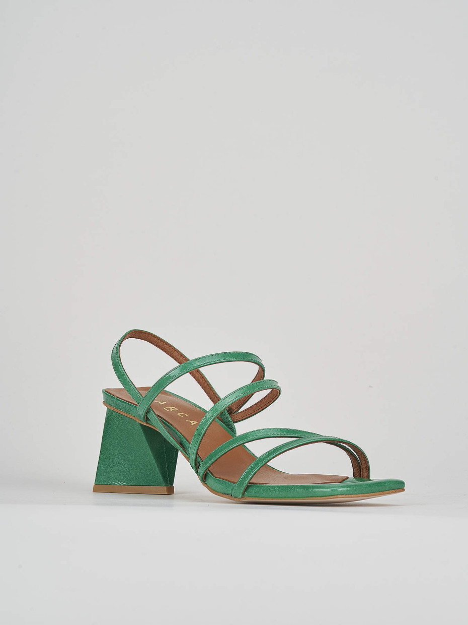 High heel sandals heel 6 cm green leather