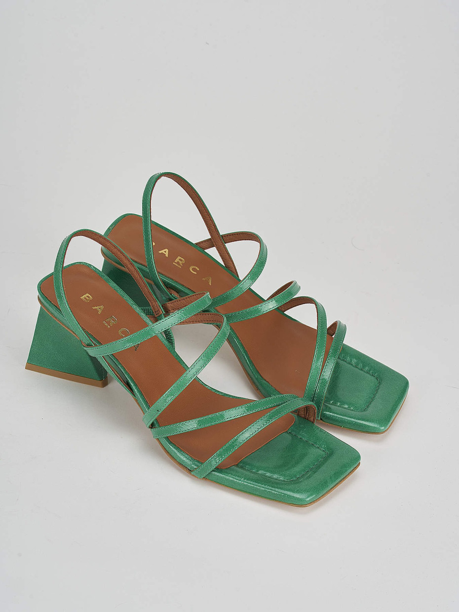 High heel sandals heel 6 cm green leather