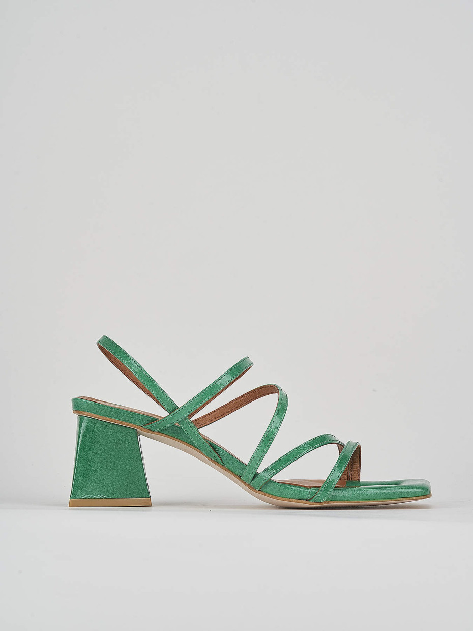 High heel sandals heel 6 cm green leather