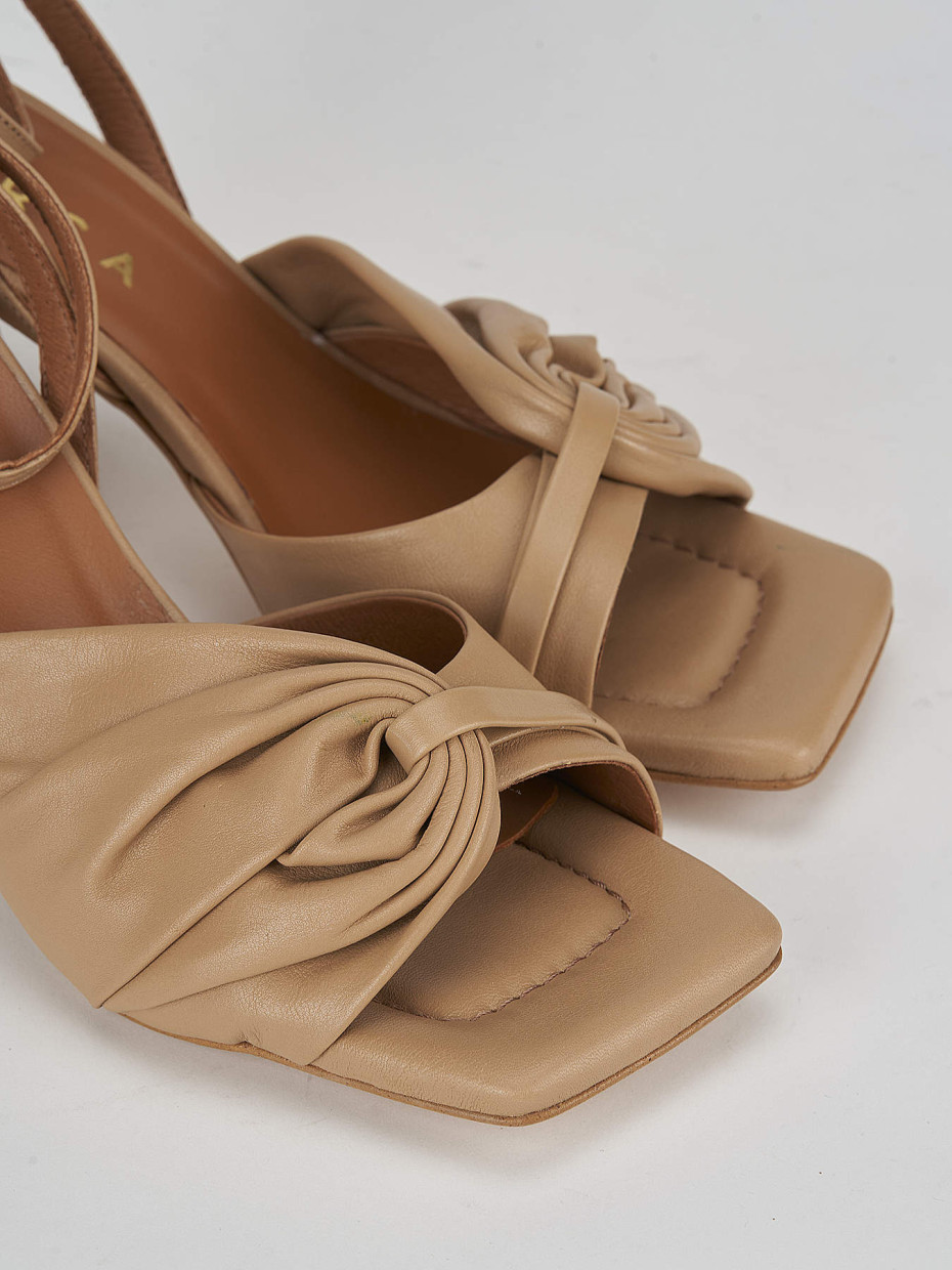 High heel sandals heel 7 cm beige leather