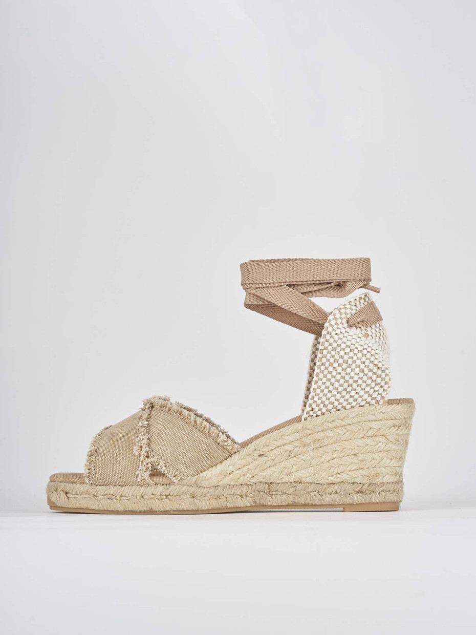 Espadrilla zeppa 6 cm beige tessuto