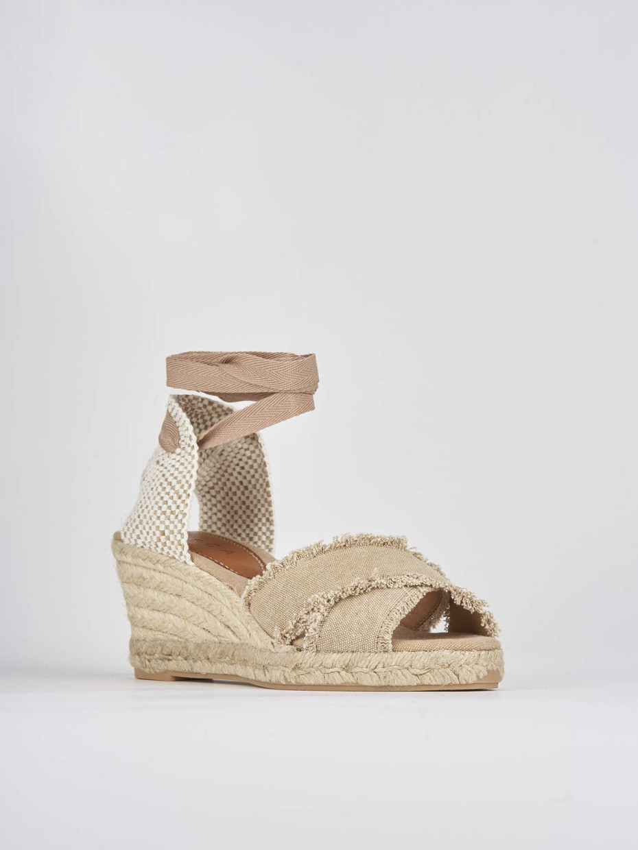 Espadrilla zeppa 6 cm beige tessuto