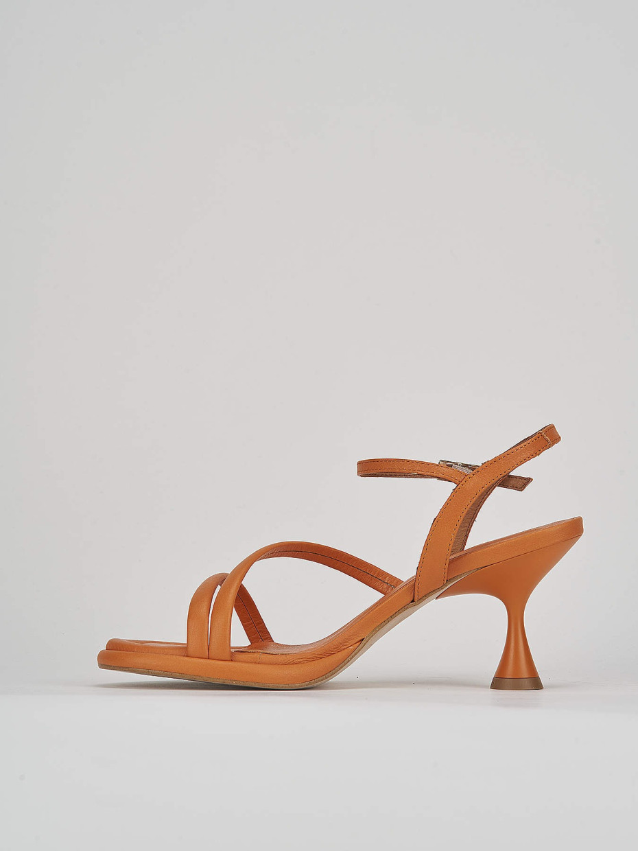 High heel sandals heel 6 cm orange leather