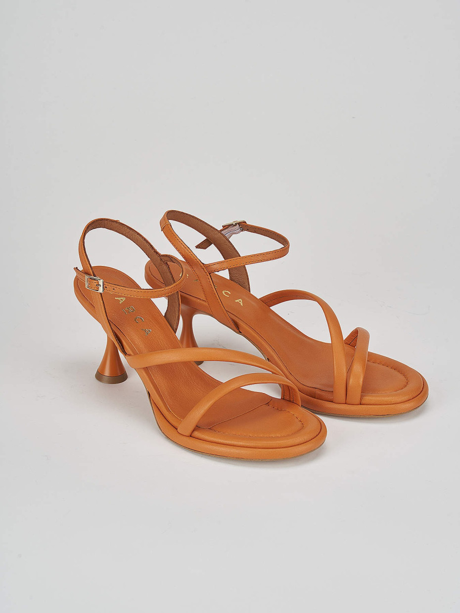 High heel sandals heel 6 cm orange leather