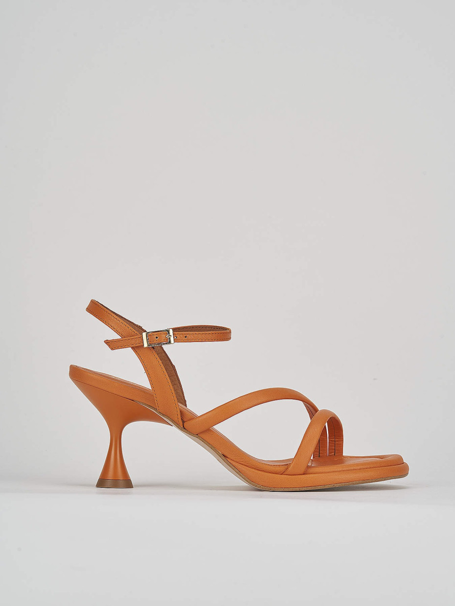 High heel sandals heel 6 cm orange leather