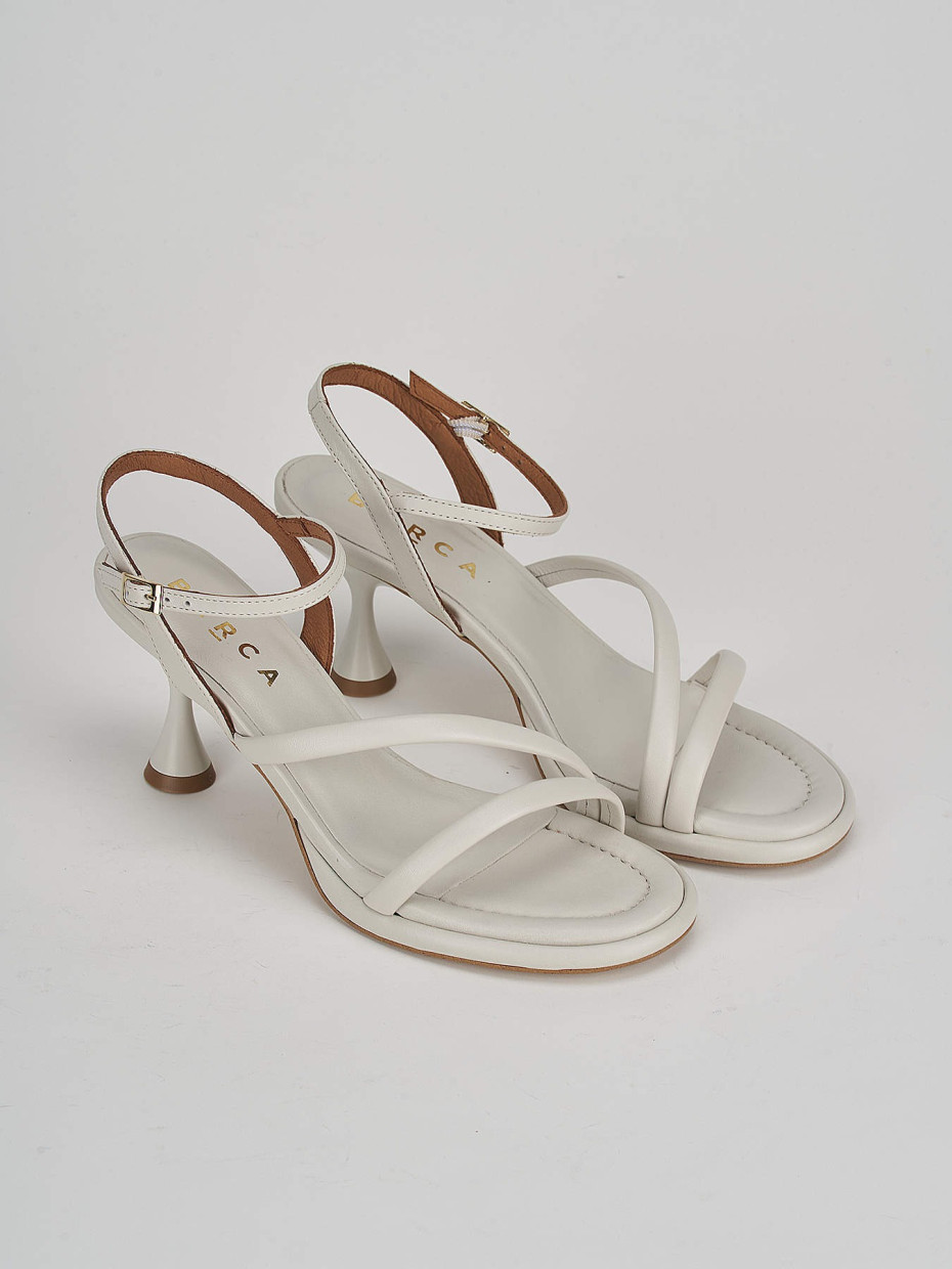 High heel sandals heel 6 cm white leather