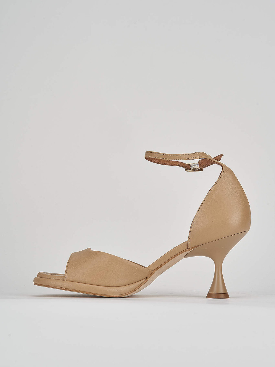 High heel sandals heel 6 cm beige leather
