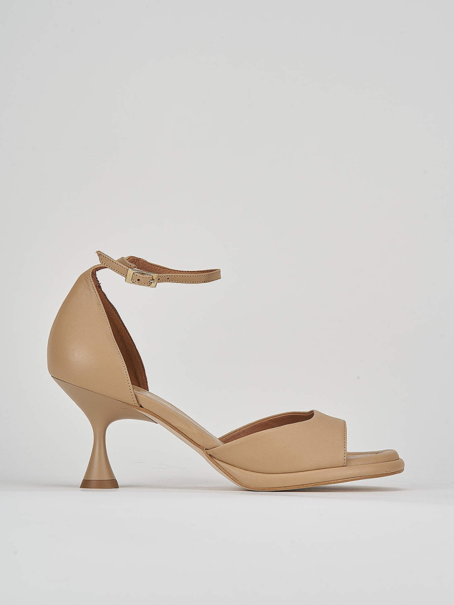 High heel sandals heel 6 cm beige leather