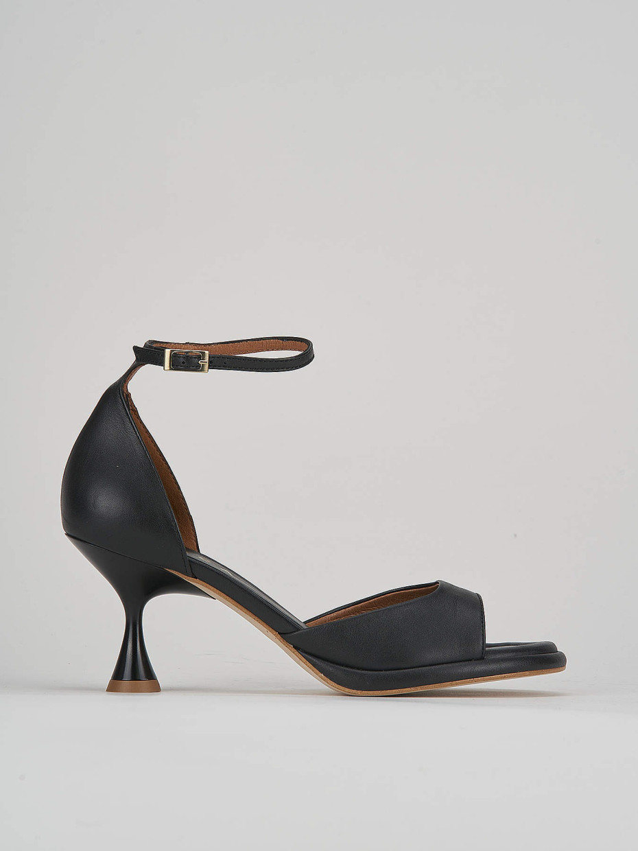 High heel sandals heel 6 cm black leather