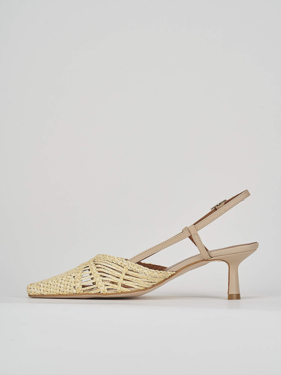 Décolleté e slingback tacco 5cm pelle beige