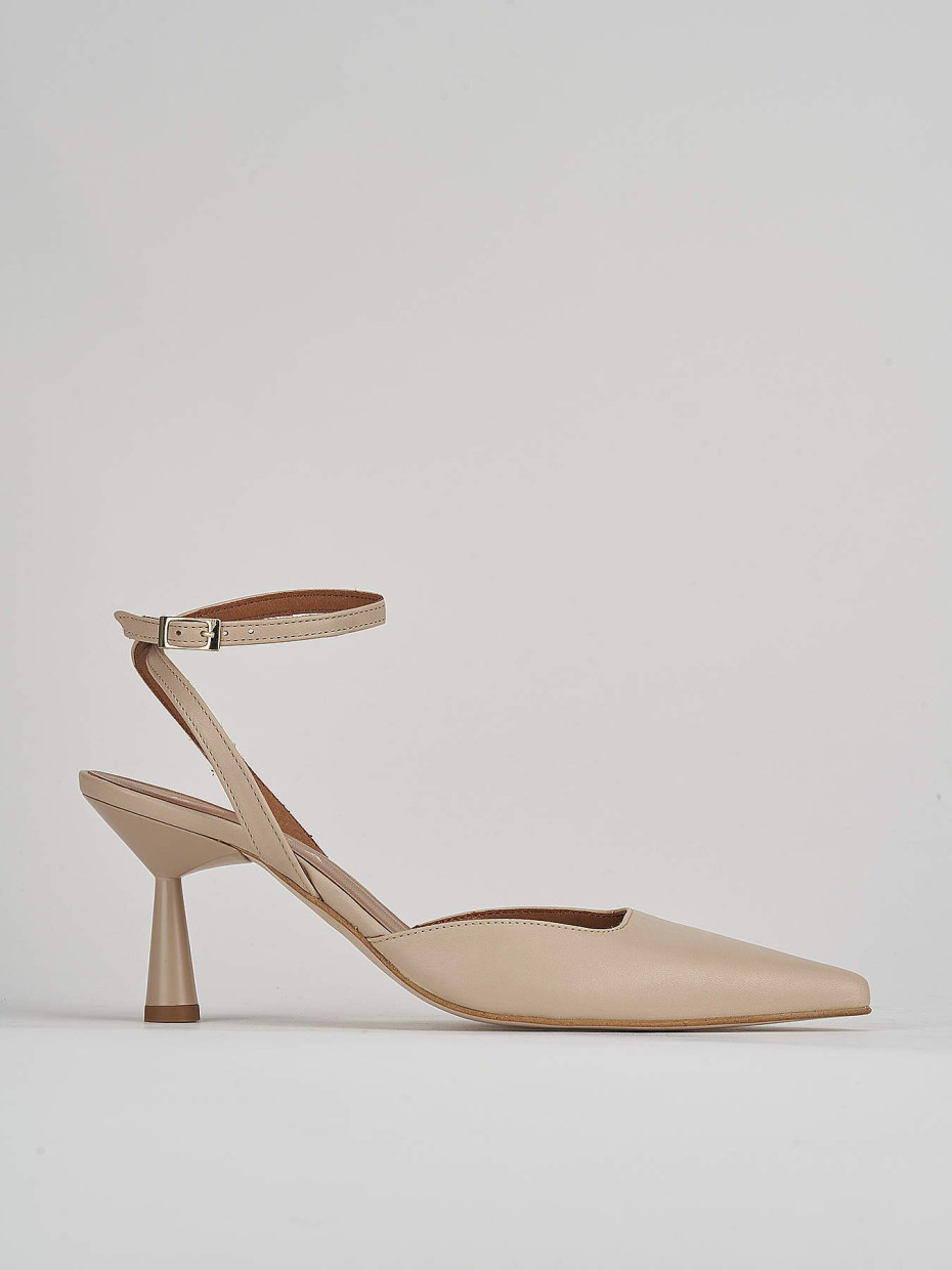 Décolleté e slingback tacco 7cm pelle beige