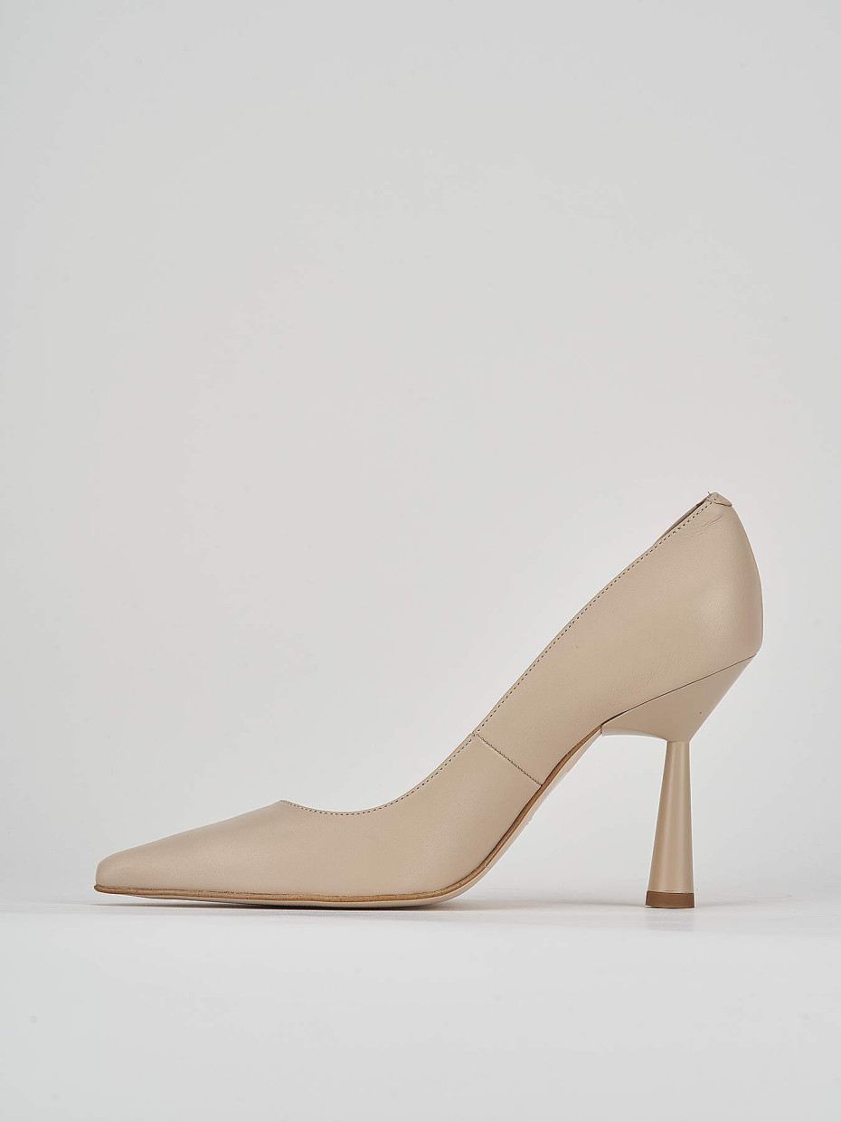 Décolleté e slingback tacco 9cm pelle beige