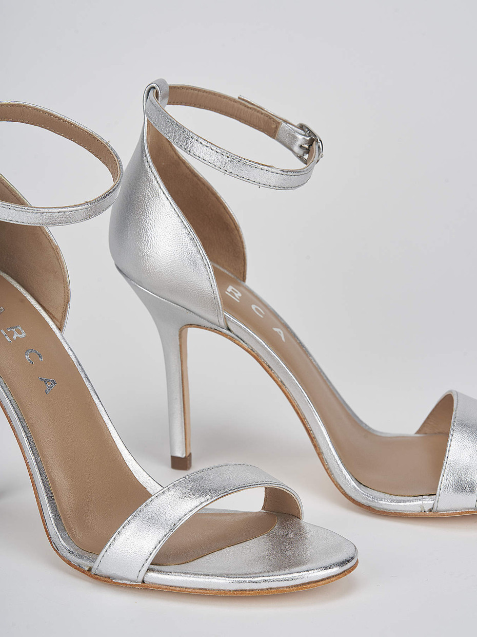 High heel sandals heel 8 cm silver leather