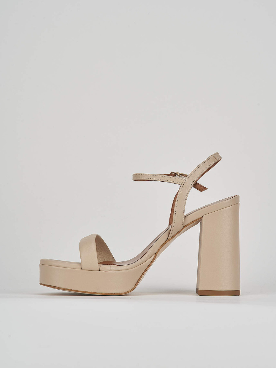 High heel sandals heel 9 cm beige leather