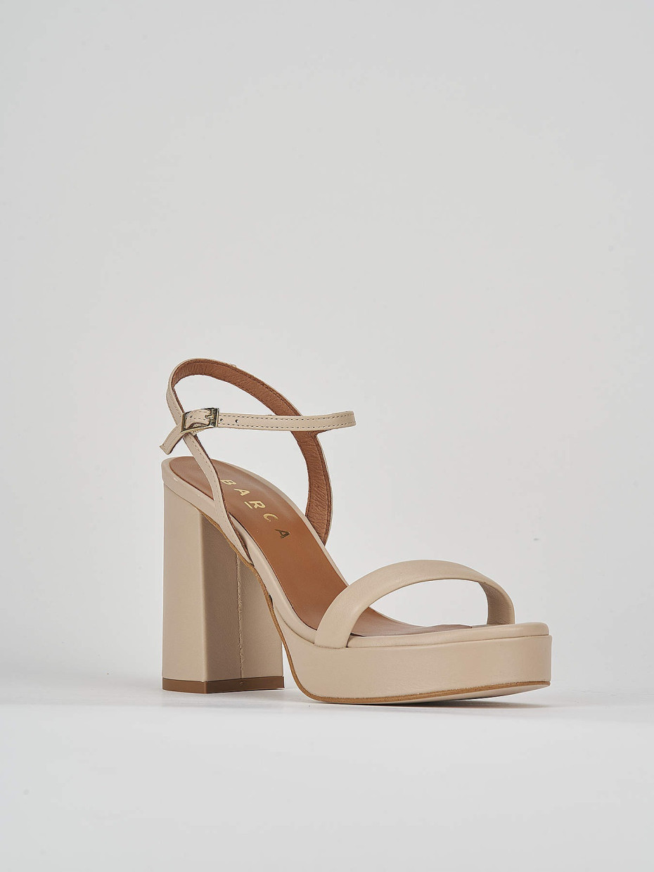 High heel sandals heel 9 cm beige leather