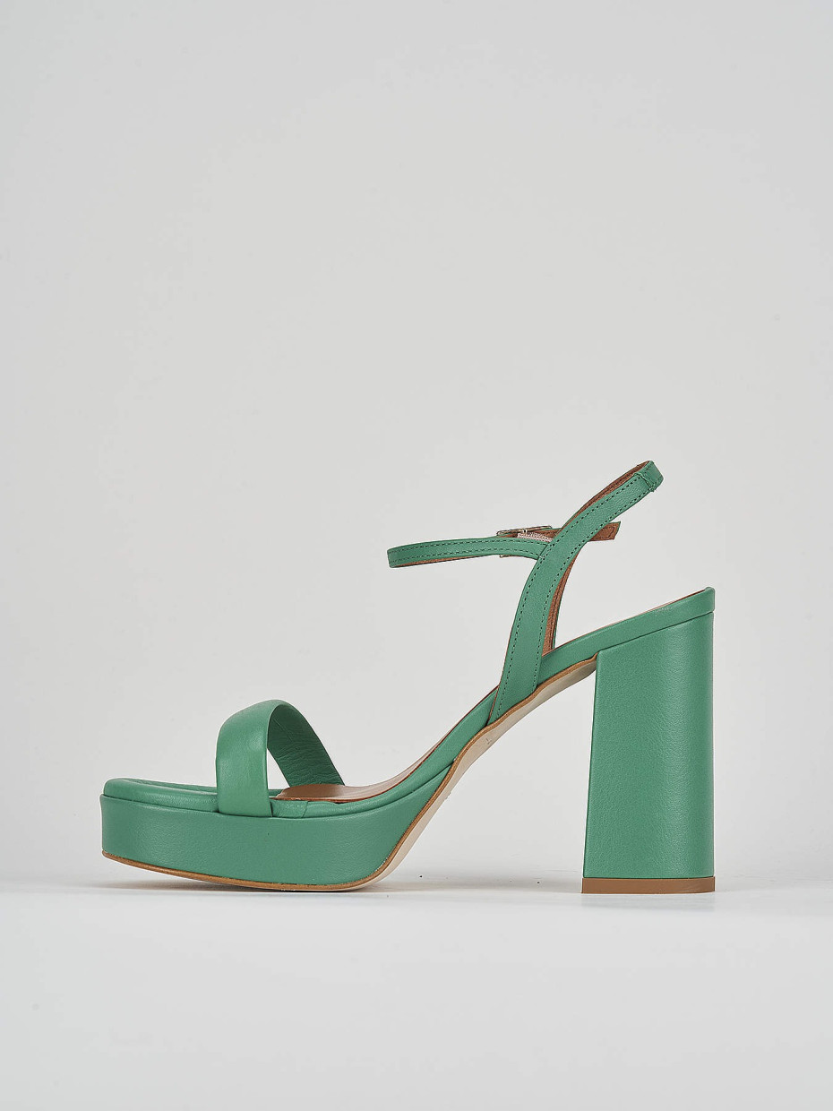 High heel sandals heel 9 cm green leather