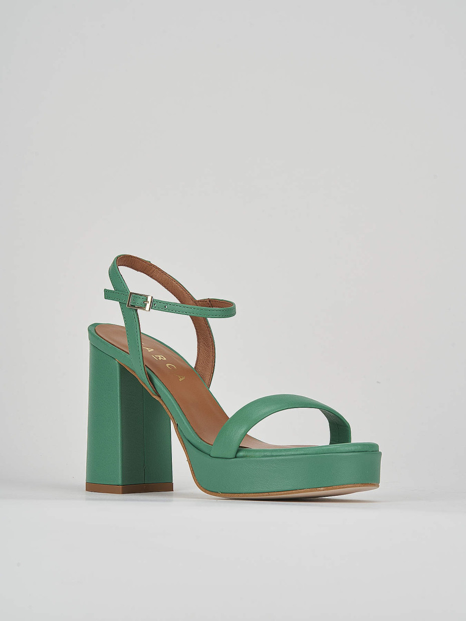 High heel sandals heel 9 cm green leather