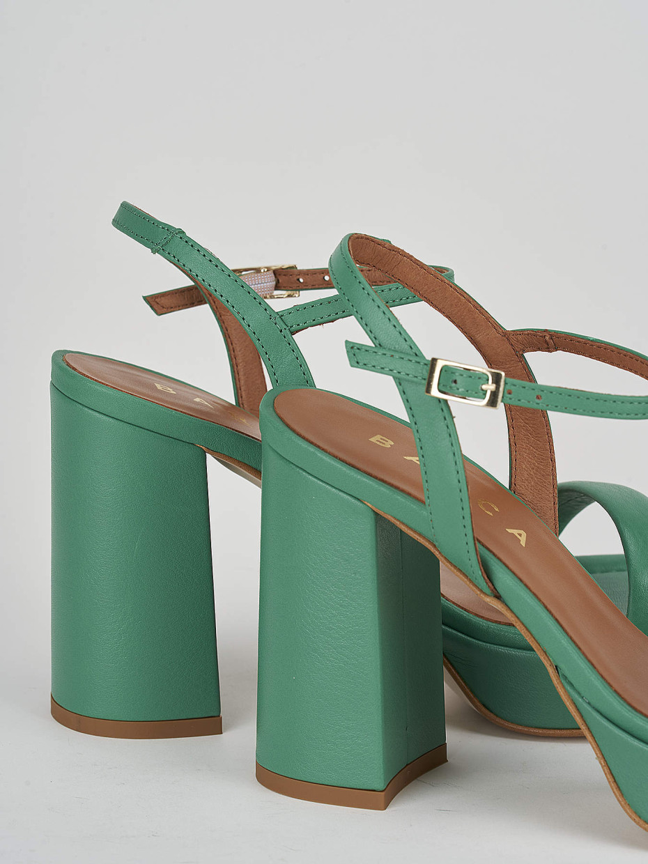 High heel sandals heel 9 cm green leather