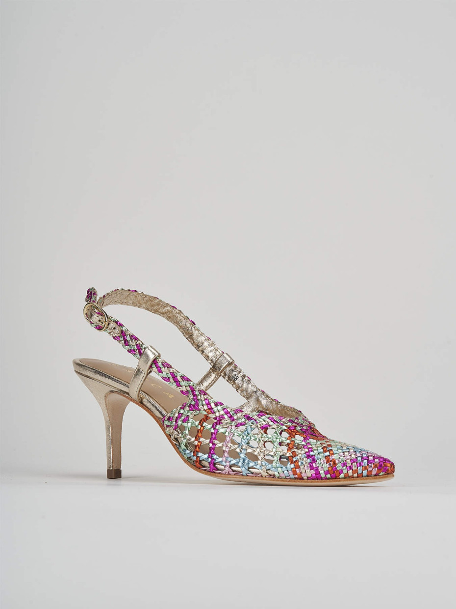 Décolleté e slingback tacco 7cm pelle multicolor