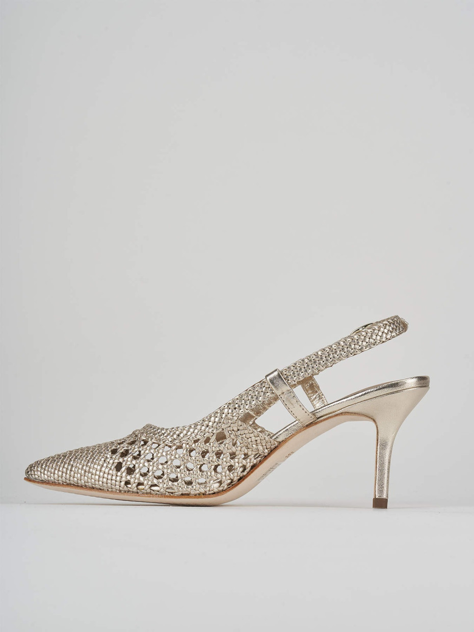 Décolleté e slingback tacco 7cm laminato oro