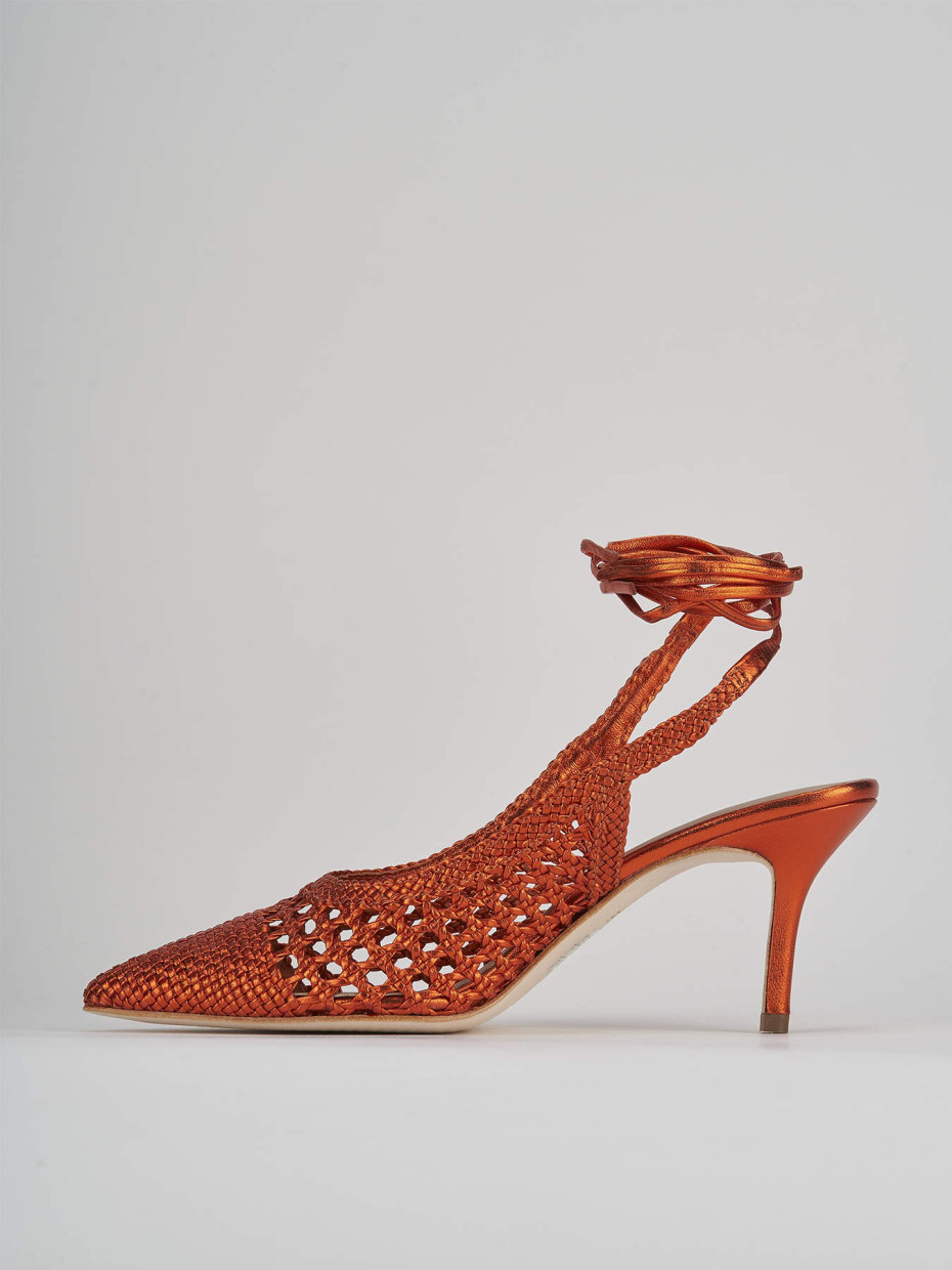 Décolleté e slingback tacco 7cm pelle arancio