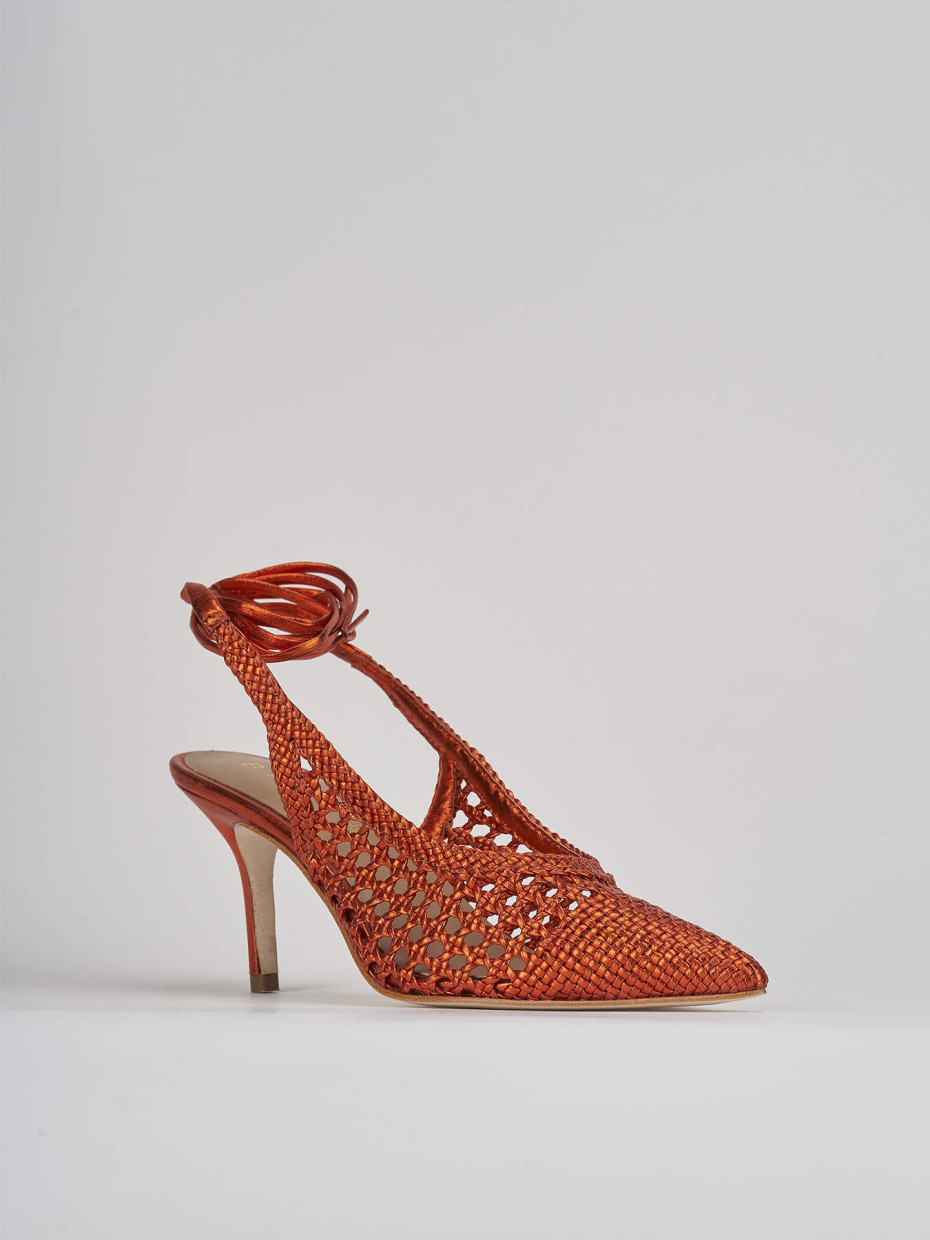 Décolleté e slingback tacco 7cm pelle arancio