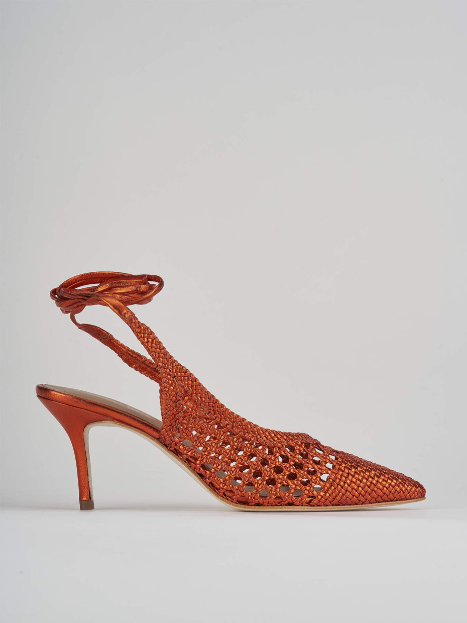 Décolleté e slingback tacco 7cm pelle arancio