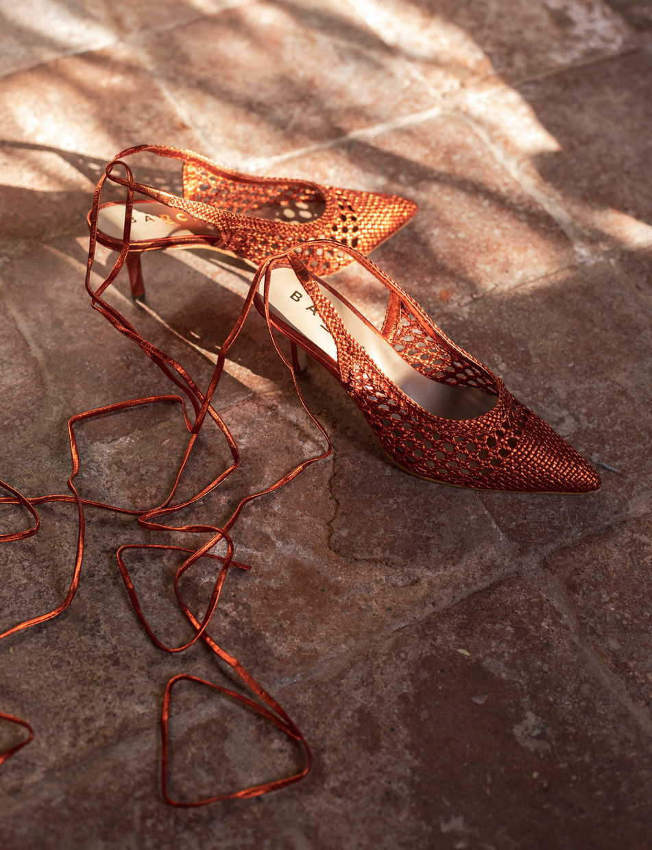 Pumps heel 7 cm orange leather