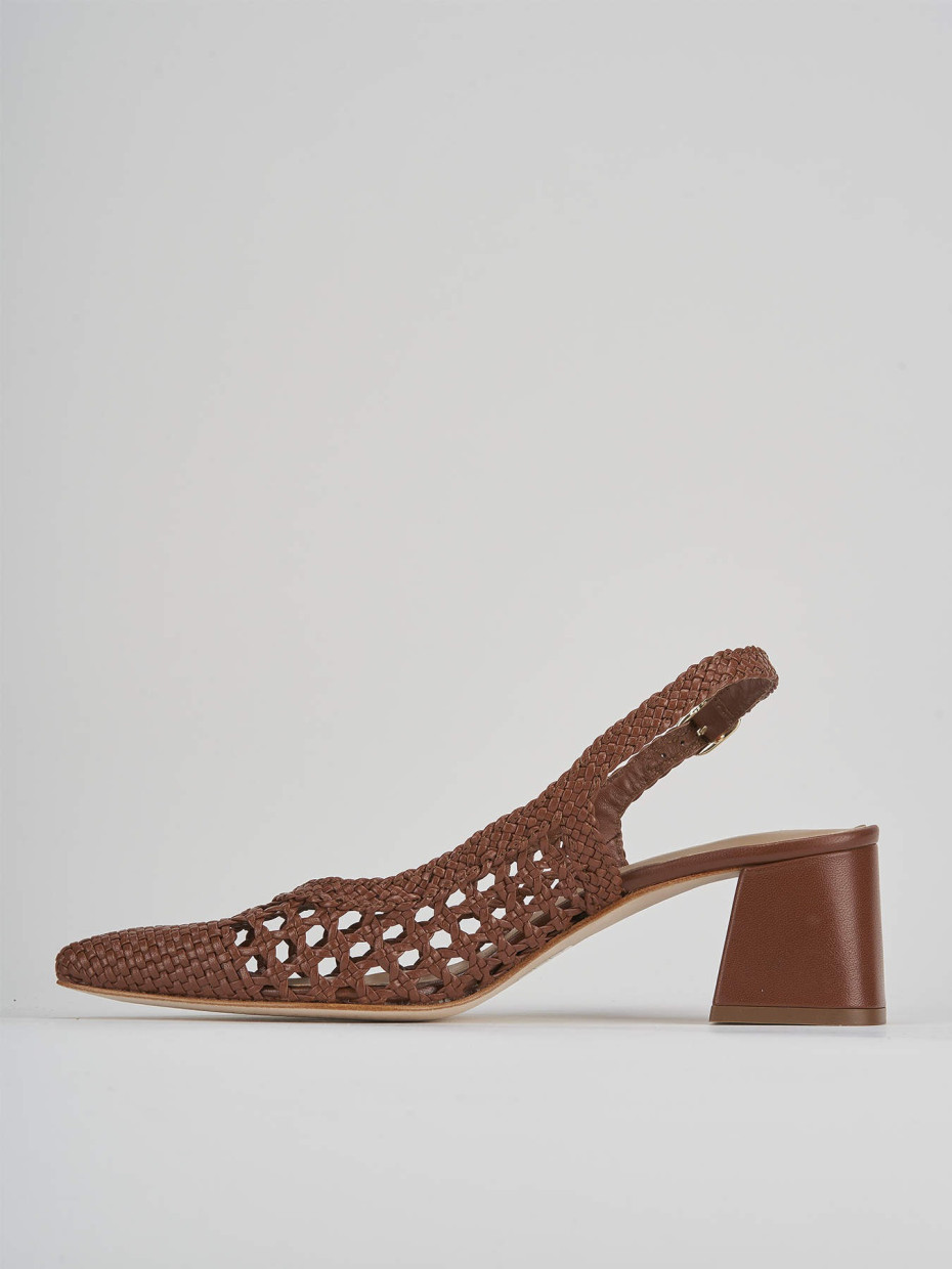 Décolleté e slingback tacco 5cm pelle marrone