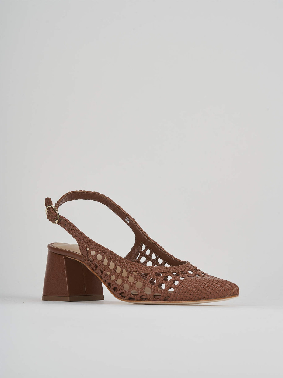 Décolleté e slingback tacco 5cm pelle marrone