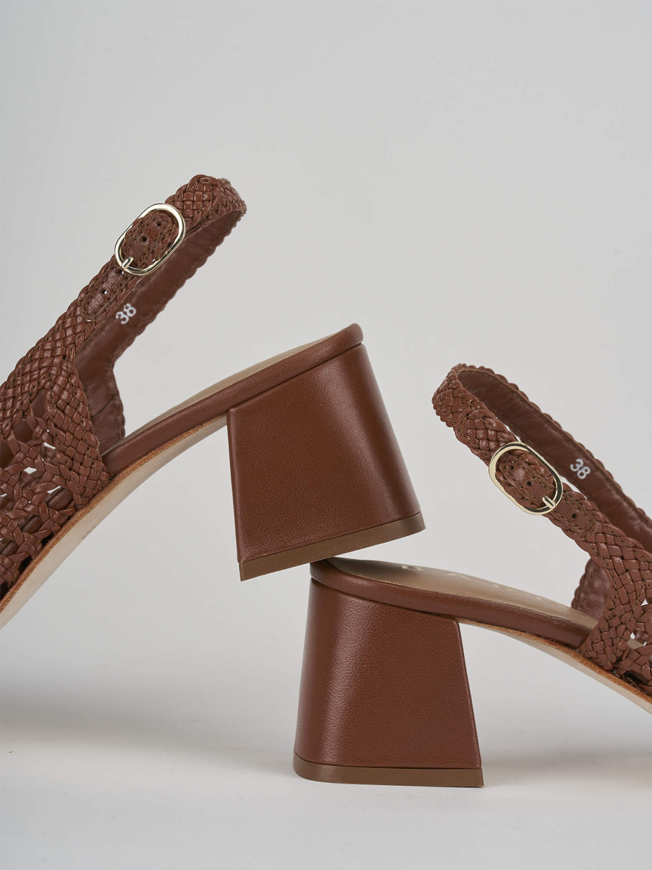 Décolleté e slingback tacco 5cm pelle marrone