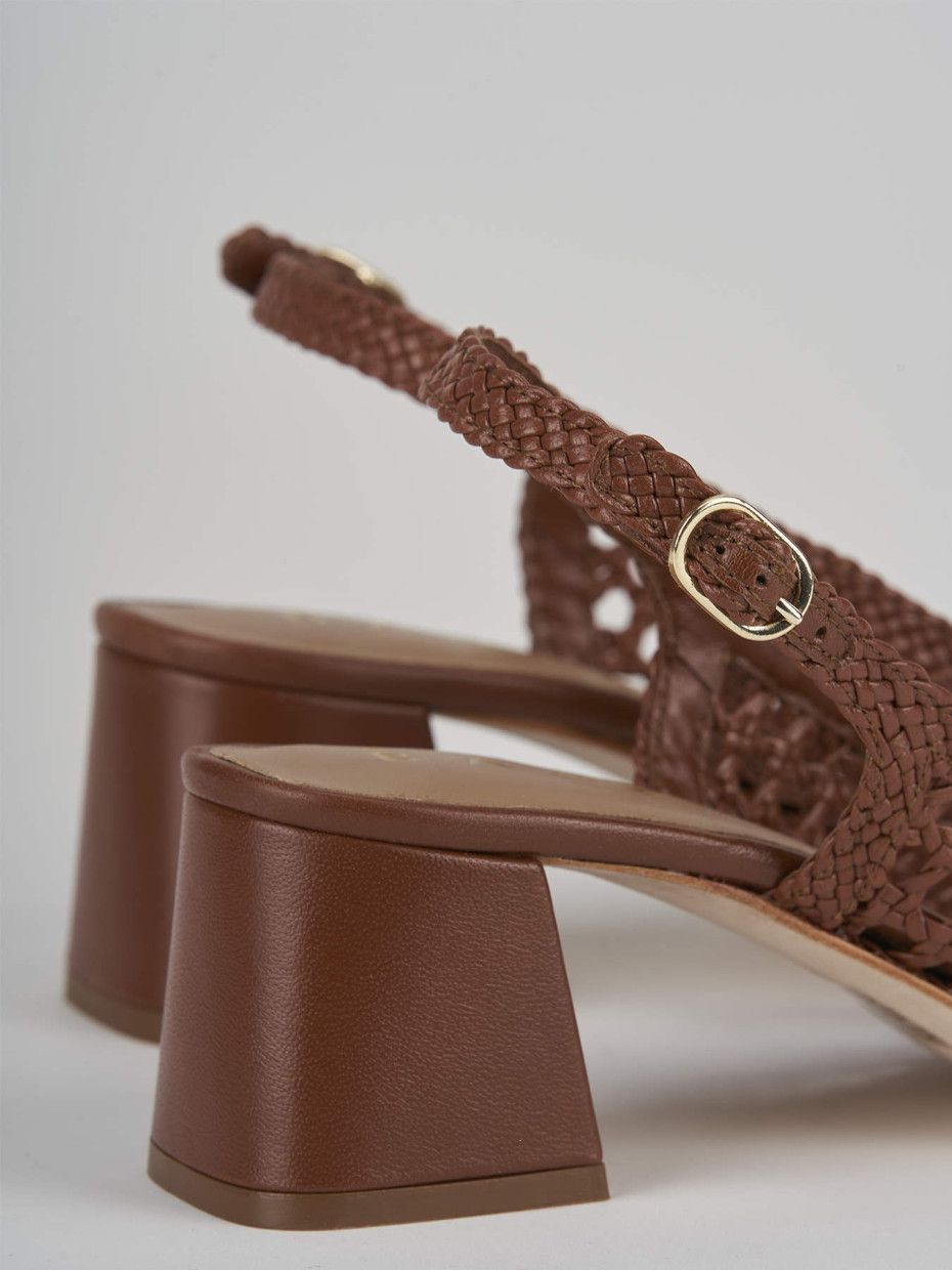 Décolleté e slingback tacco 5cm pelle marrone