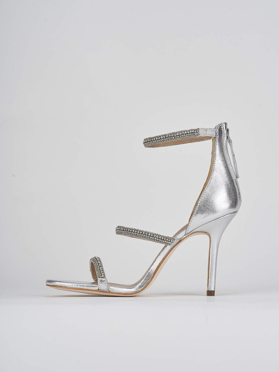 High heel sandals heel 8 cm silver leather
