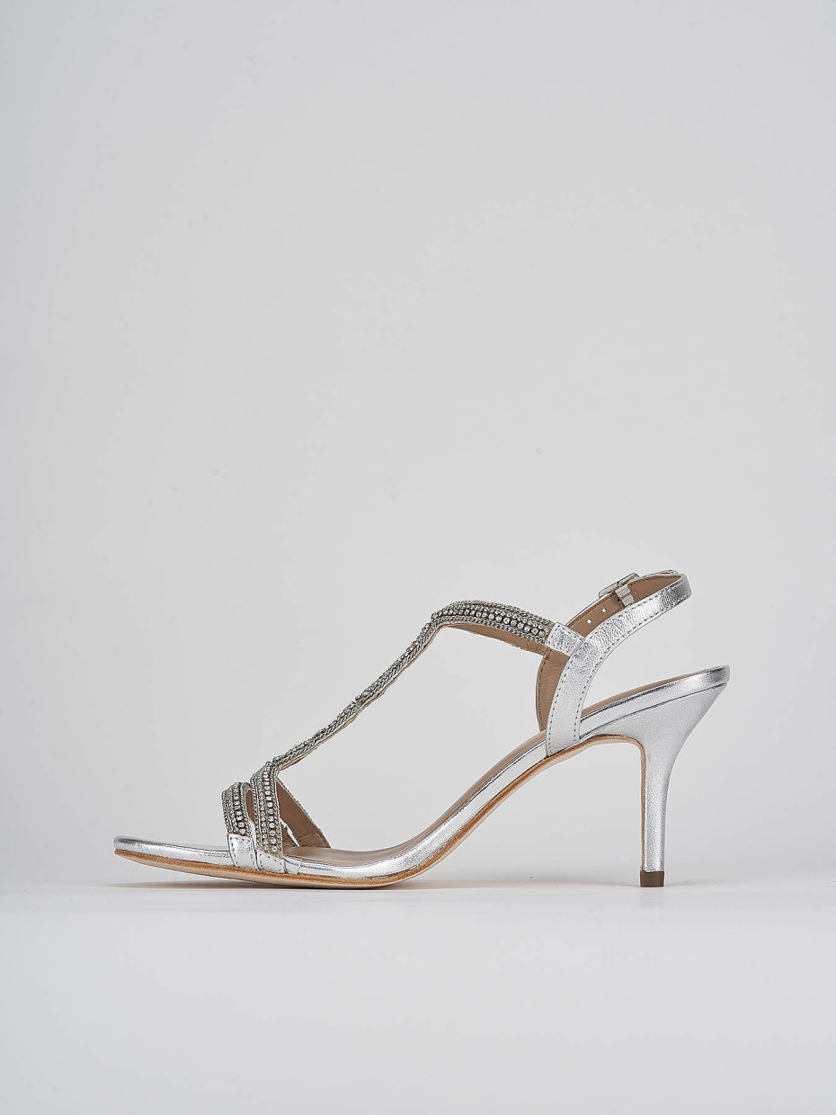 High heel sandals heel 7 cm silver leather