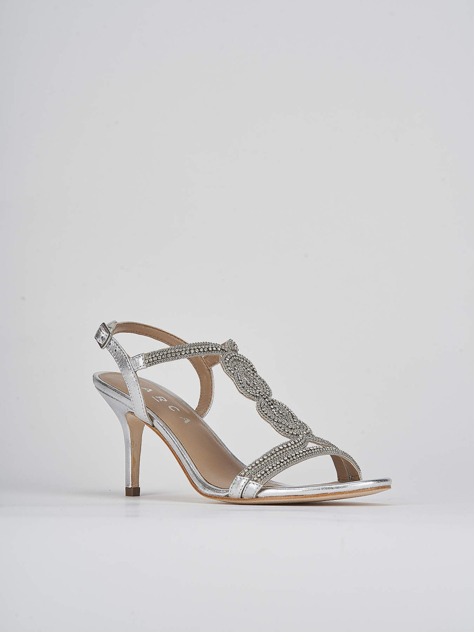 High heel sandals heel 7 cm silver leather