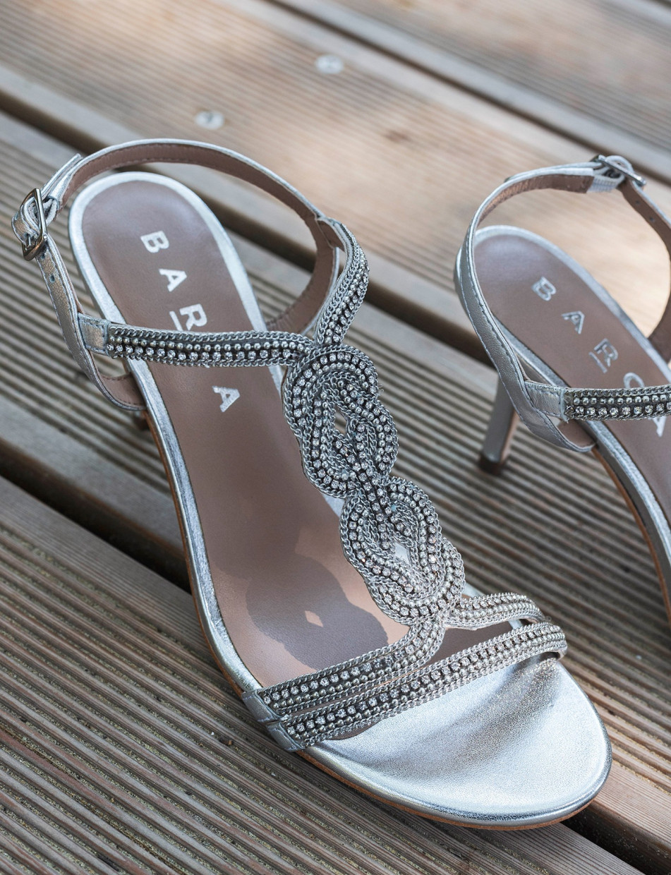 High heel sandals heel 7 cm silver leather