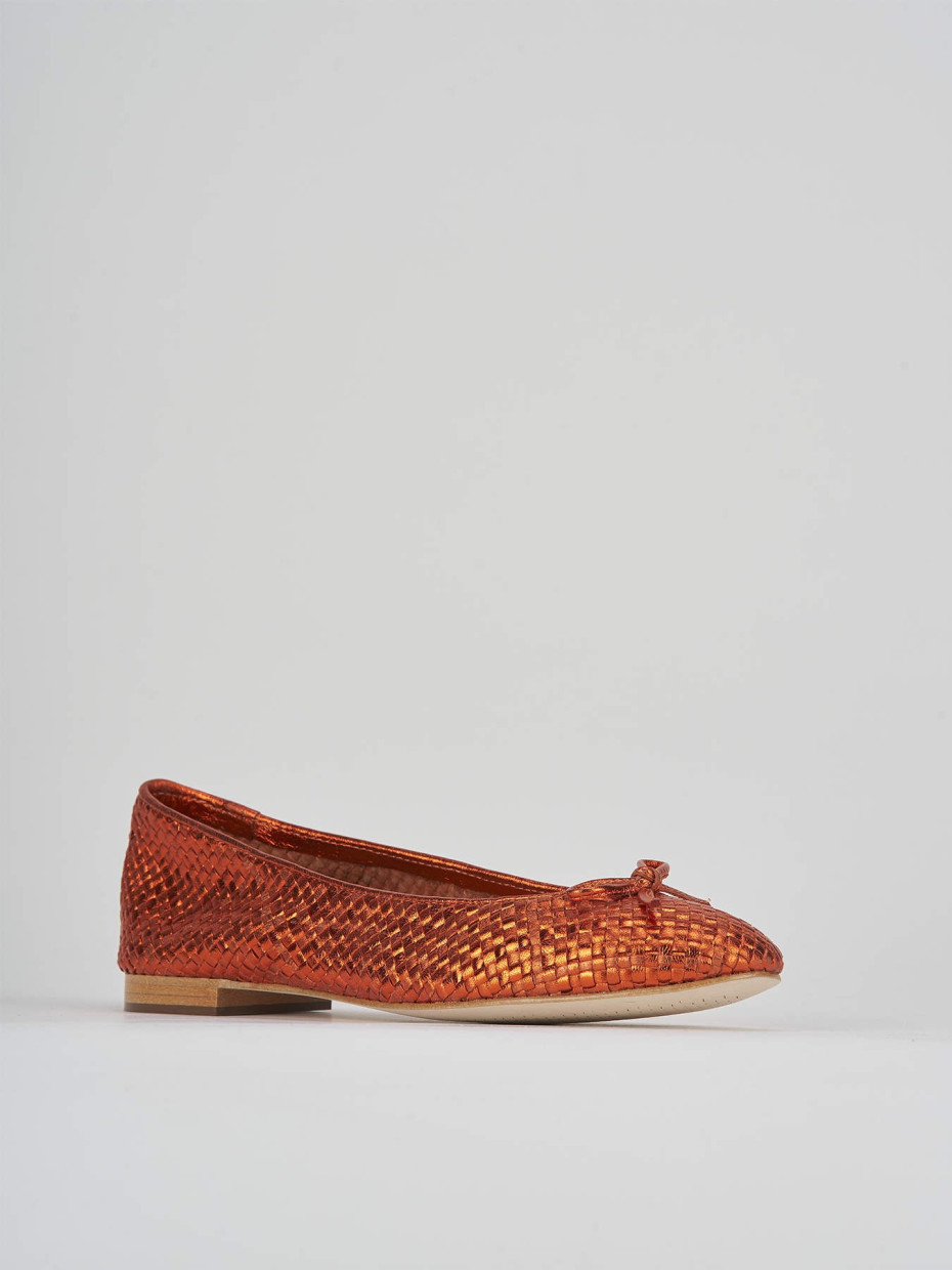 Flat shoes heel 1 cm orange leather