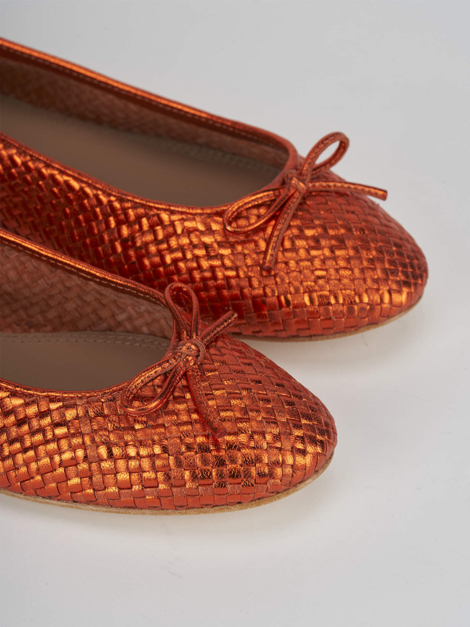 Flat shoes heel 1 cm orange leather