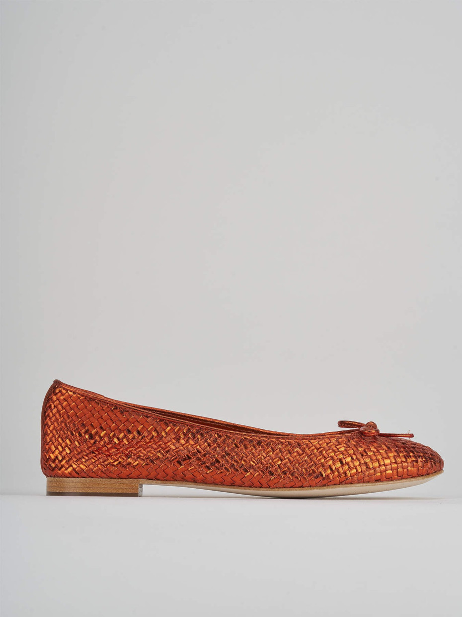 Flat shoes heel 1 cm orange leather