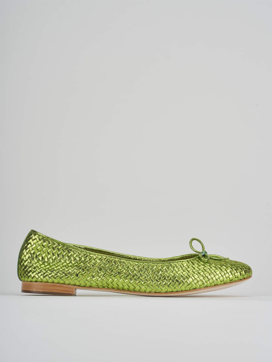 Flat shoes heel 1 cm green leather