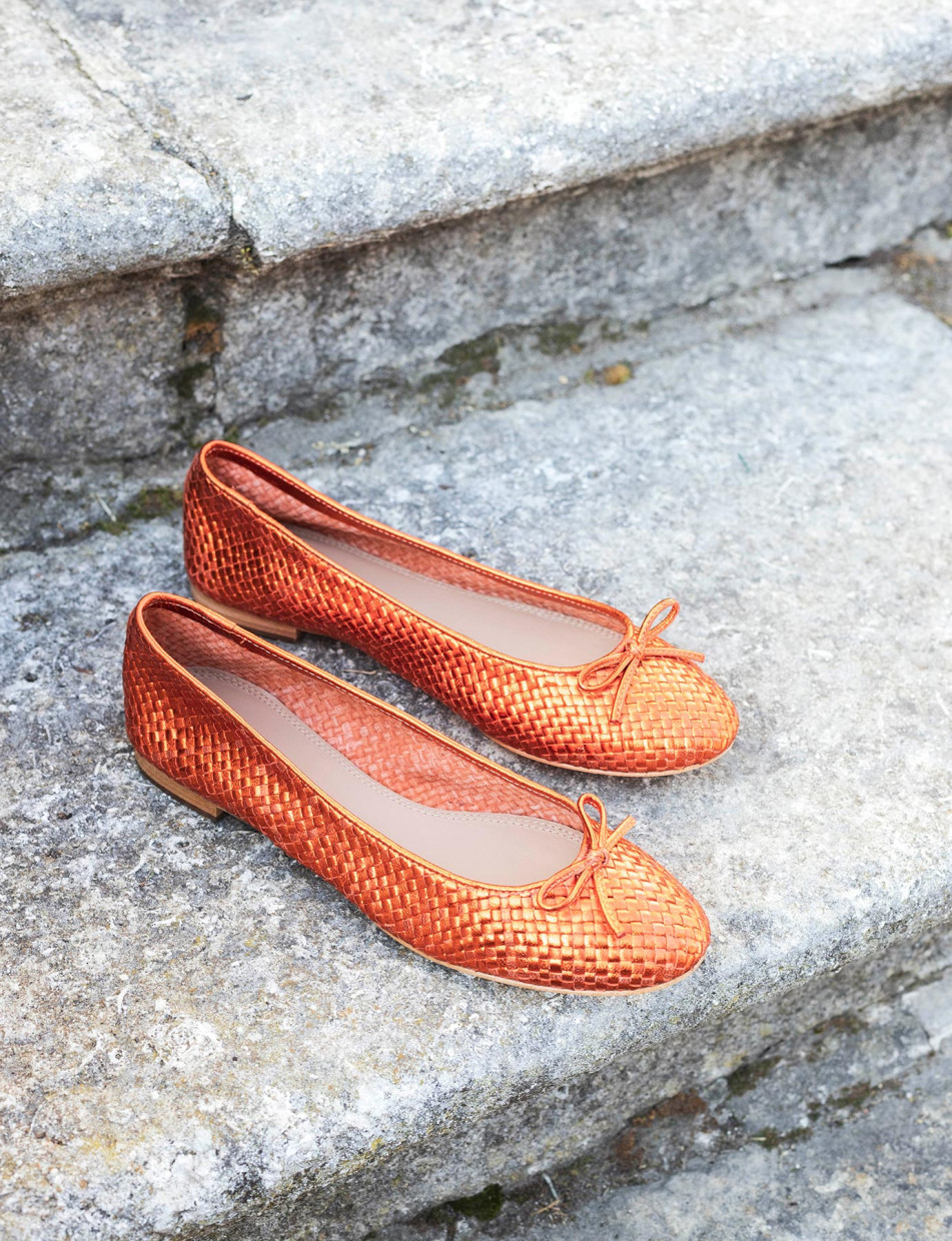 Flat shoes heel 1 cm orange leather