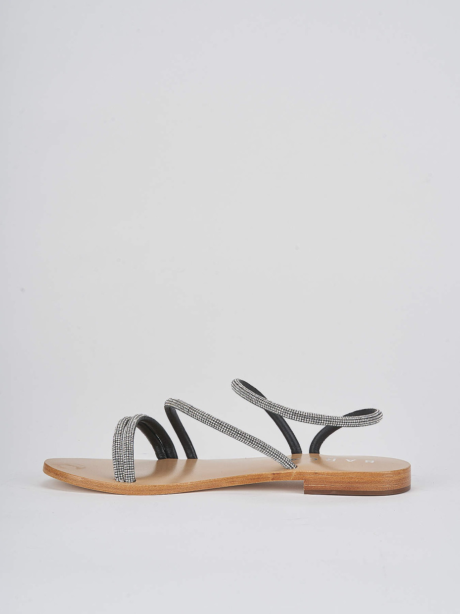 Low heel sandals heel 1 cm silver leather