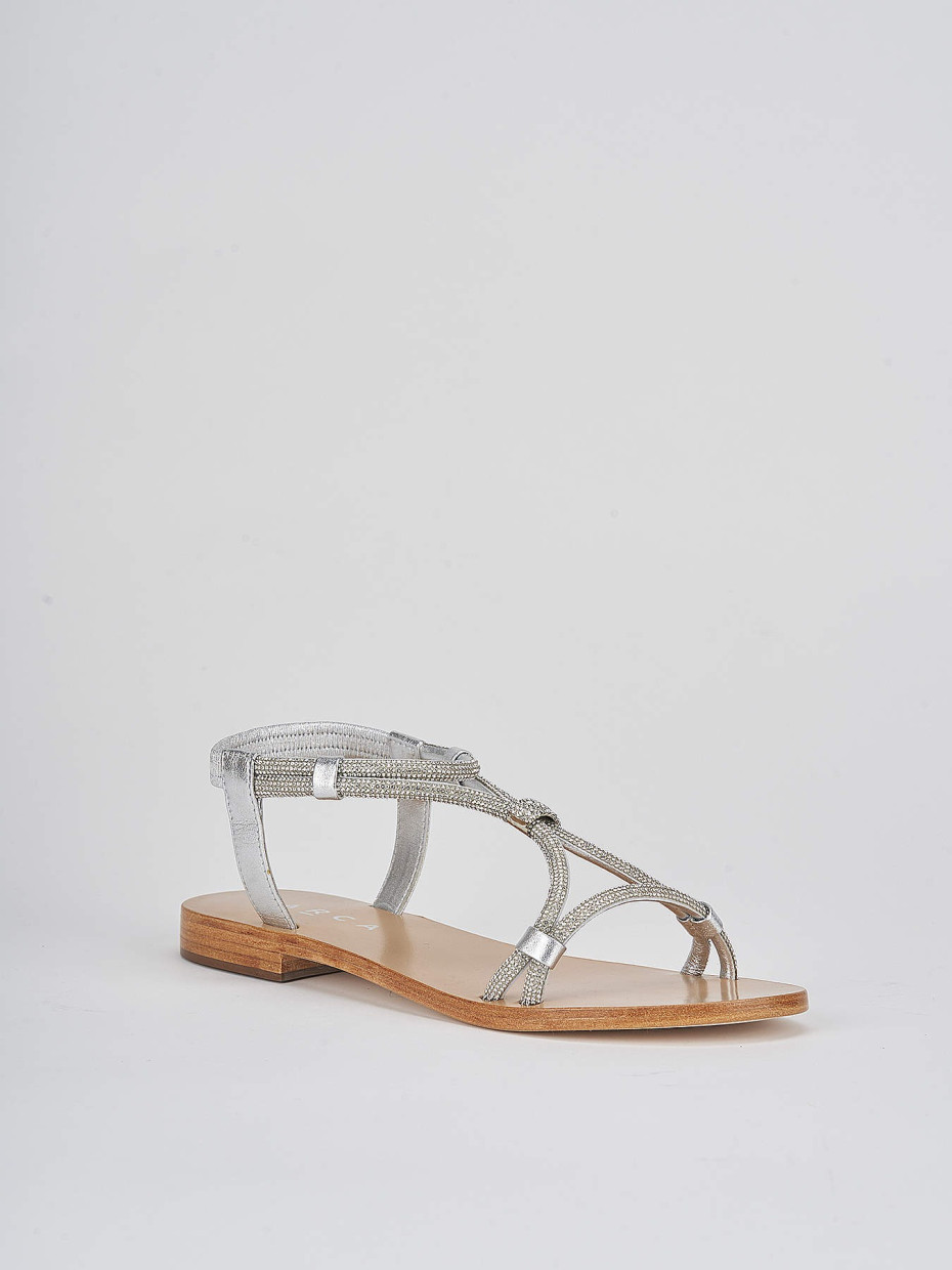 Low heel sandals heel 1 cm silver leather