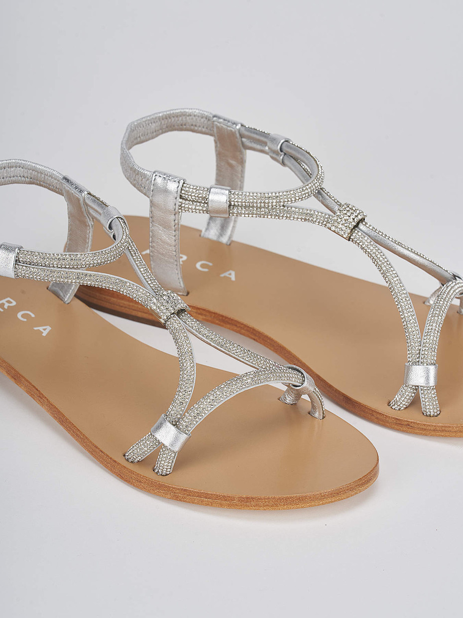 Low heel sandals heel 1 cm silver leather