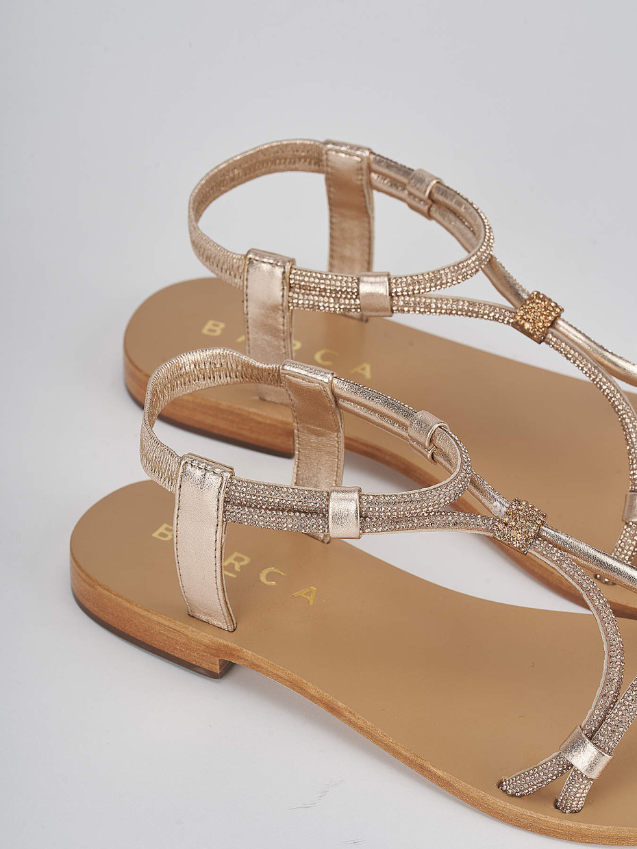 Low heel sandals heel 1 cm gold leather