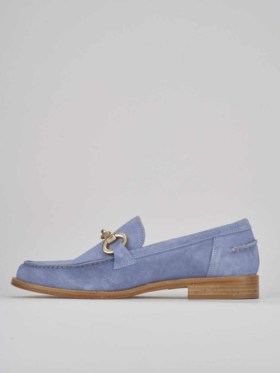 Loafers heel 1 cm light blue suede